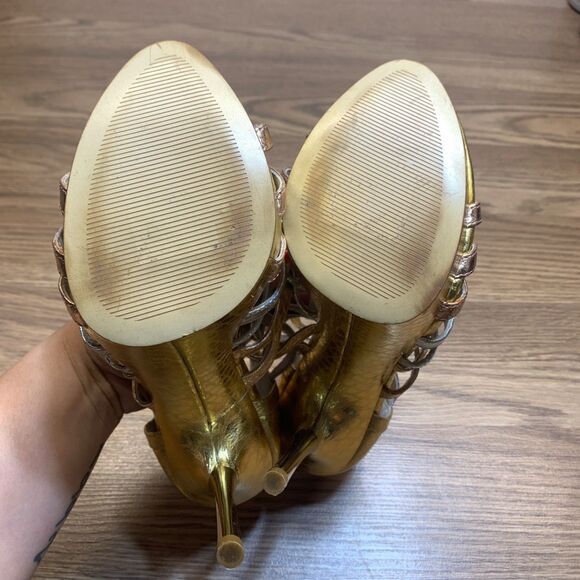 Michael Kors Maddie Dress Platform High Heels Sandals Rose Gold Multi Size 6.5M - Picture 9 of 11